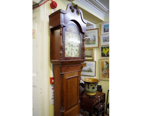 A 19th century oak and mahogany 8 day longcase clock, the 13in arched painted dial inscribed 'T Rutherlord, Jedburgh', 225cm 