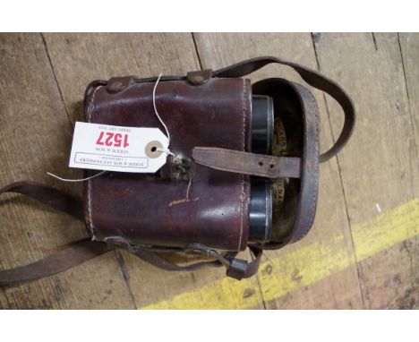 A pair of vintage field glasses, inscribed 'MK.V, Special 18684', the leather case with broad arrow. 