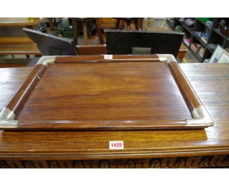 A Chinese hardwood and silver mounted rectangular tray, 53cm wide. 