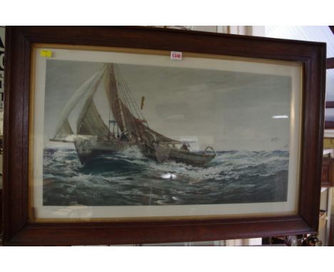 Charles Napier Hemy, a fishing boat in choppy seas, signed in pencil, colour print, I.39.5 x 72cm. 