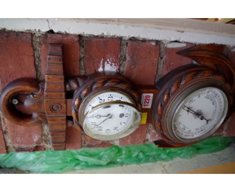 A Victorian carved oak novelty anchor form combined aneroid barometer and timepiece, 52.5cm high.  Condition Report: Wooden s