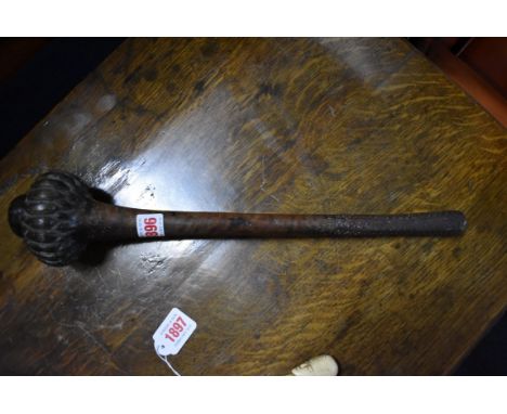 Ethnographica: a tribal carved hardwood knobkerri, with geometric decoration, 41cm long. 