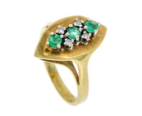 Smaragd-Diamant-Ring GG 585/000 mit 3 rund fac. Smaragden 3 mm in guter Farbe und 4 Achtkantdiamanten, zus. 0,04 ct l.get.W/S