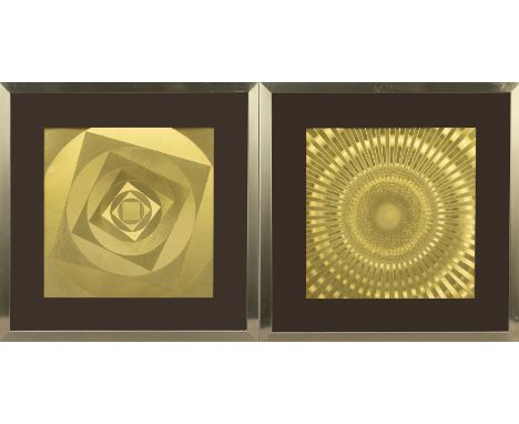 Anonymer Op-Art Künstler 2. H. 20. Jh., 2 Op-Art Kompositionen aus Papier und Blattgold, welches durch unterschiedliche Bearb
