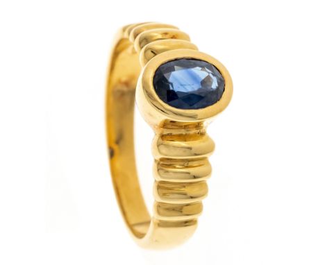 Saphir-Ring GG 750/000 mit einem oval fac. Saphir 5 mm in guter Farbe, RG 53, 4,8 g