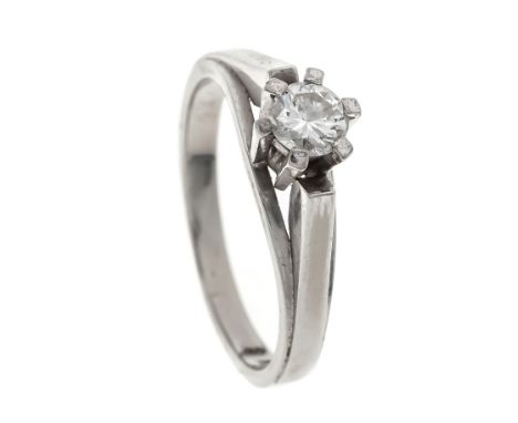 Solitaire-Ring WG 585/000 mit einem Brillanten 0,40 ct Weiß/lupenrein, RG 54, 3,6 g, mit Zertifikat 31.08.1967