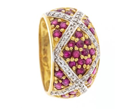 Rubin-Diamant-Ring GG/WG 750/000 mit rund fac. Rubinen 1 mm und Diamanten, RG 54, 6,6 g