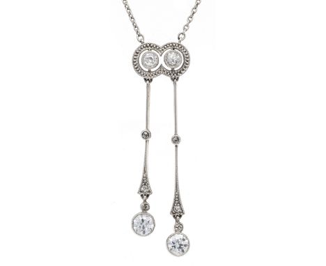 Art Deco-Collier WG/GG 585/000 mit 2 Altschliff-Diamanten, zus. ca. 0,60 ct W/VS-SI und 8 Altschliff-diamanten, zus. ca. 0,12