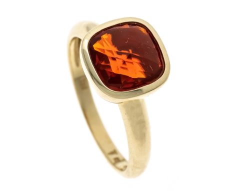 Topas-Ring GG 585/000 mit einem kissenförmig fac. Topas 10 x 10 mm, RG 66, BCI gemarkt, 5,7 g