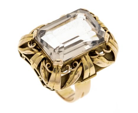 Rauchquarz-Ring GG 585/000 mit einem im Smaragdschliff fac. Rauchquarz 18,5 x 13,0 mm, RG 55, 13,6 g