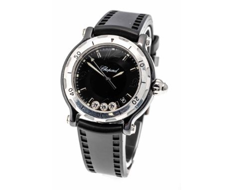 Chopard Quarzuhr Happy Diamond, Ref. 28/8507, limited Edition 2555/3000, Keramikgehäuse, Kautschukband mit Dornschließe, 3 Br