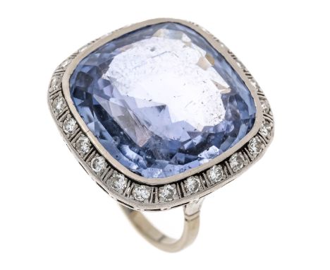 Aquamarin-Brillant-Ring WG 585/000 mit einem sehr guten im Antikschliff fac. natürlichen Aquamarin 19,30 ct in einem leuchten