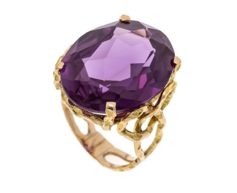 Filigraner Amethyst-Ring GG 585/000 ungest., gepr., mit einem oval fac. Amethyst 20 x 15 mm, RG 51, Goldschmiedehandarbeit, 7