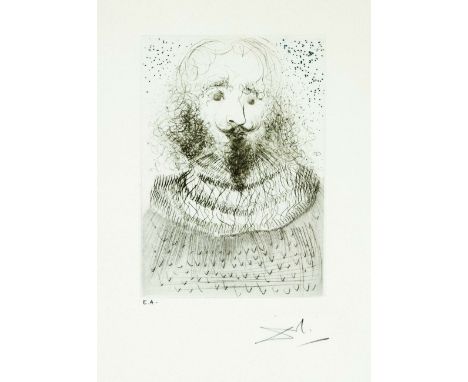 Salvador Dali (1904-1989), Selbstportrait als Shakespeare aus der Folge 'Much Ado About Shakespeare' von 1968, Radierung mit 