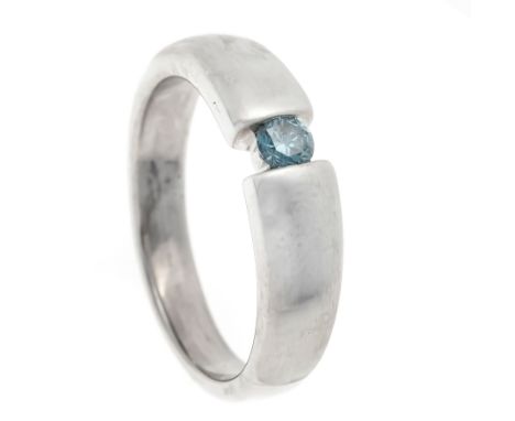 Brillant-Ring Silber 925/000 mit einem Brillanten 0,20 ct (punziert) Fancyoceanblue/SI, RG 59, 6,3 g