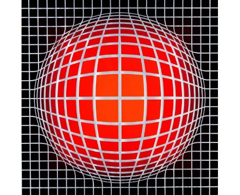Victor Vasarely (1906-1997), Op-Art Komposition in Rot, Schwarz und Silbergrau, Farbserigraphie auf Papier, unsign., min. Läs