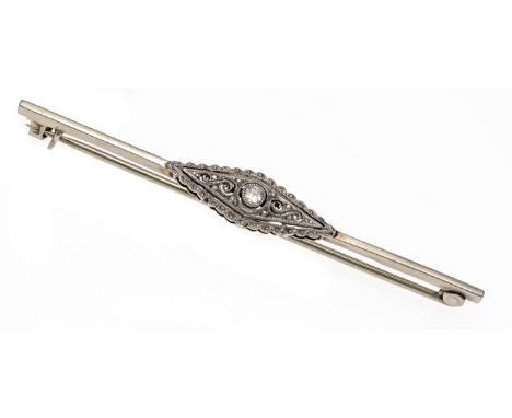 Art Déco Stabnadel GG/WG 765/000 mit einem Altschliff-Diamantnadel 0,03 ct (eingraviert) l.get.W/SI, L. 53 mm, 2,2 g