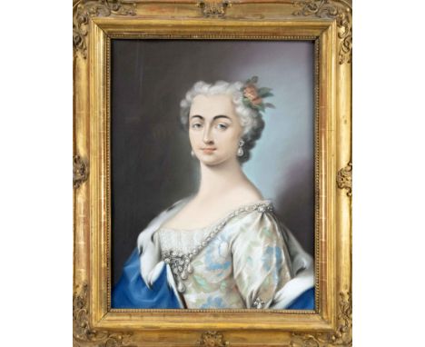 Anonymer Künstler des 20. Jh. nach einem Rokokomaler des 18. Jh., Portrait einer Dame mit Perlschmuck und Hermelinumhang, Pas