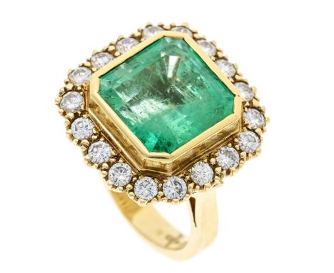 Smaragd-Brillant-Ring GG/WG 750/000 mit einem excellenten, im Smaragdschliff fac. Smaragd 8,80 ct in einem leuchtenden, inten