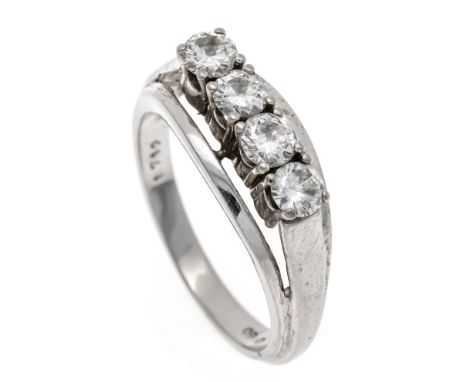 Brillant-Ring WG 585/000 mit 4 Brillanten, zus. 0,60 ct (punziert) W/Lupenrein, RG 60, 5,9 g, mit Schmuckgutachten von 1971