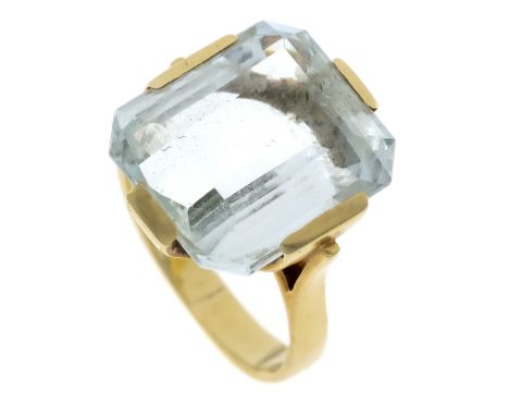 Aquamarin-Ring GG 585/000 mit einem im Smaragdschliff fac. Aquamarin 16,1 x 14,0 mm, RG 50, 7,7 g