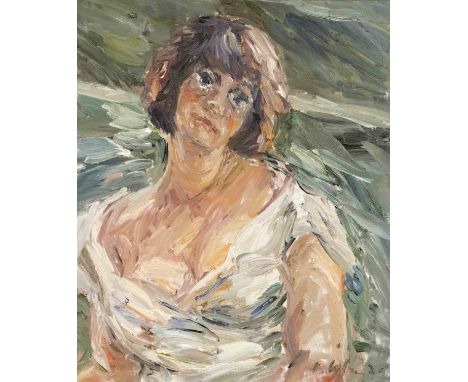 Roland Ladwig (1935-2014), dt. Maler im Stil des Expressionismus, stud. u.a. bei Kokoschka. Laszives Portrait einer jungen Fr