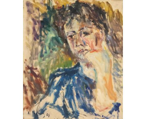 Roland Ladwig (1935-2014), dt. Maler im Stil des Expressionismus, stud. u.a. bei Kokoschka. Frühes Portrait, Öl auf Lwd., u. 