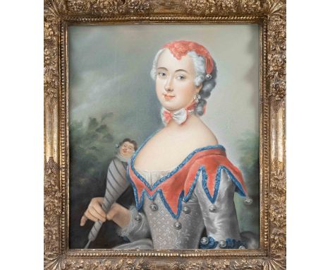 Anonymer Künstler des 20. Jh. nach einem Rokokomaler des 18. Jh., Portrait einer Dame im Narrenkostüm, Pastellkreide auf Papi