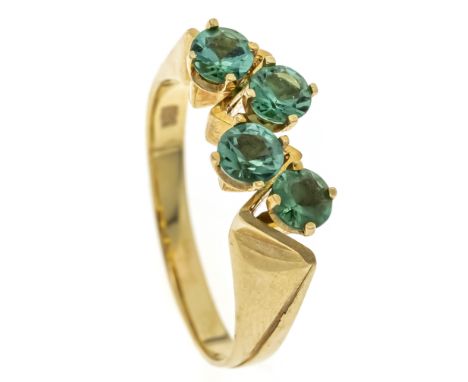 Edelstein-Ring GG 585/000 mit 4 rund fac. hellgrünen Edelsteinen 4,1 mm, RG 58, 4,1 g