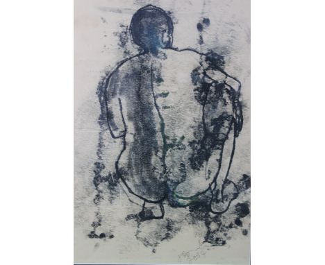 A 20th century sketch picture in pencil and charcoal of a man from back and naked. The pictures is signed by artist. Measure: