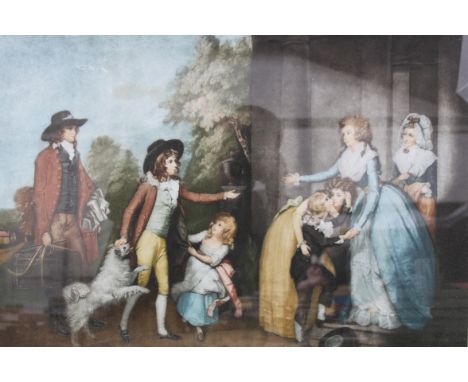 A watercolour lithograph print entitled '' DULCE DOMUM OF THE RETURN FROM SCHOOL ''. The picture is framed and glazed, measur