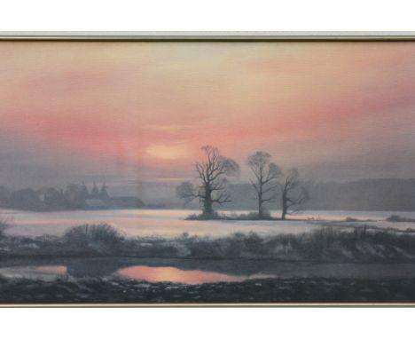 A large lithograph print depicting an evening  scene. Measures:35cms x 98cms.