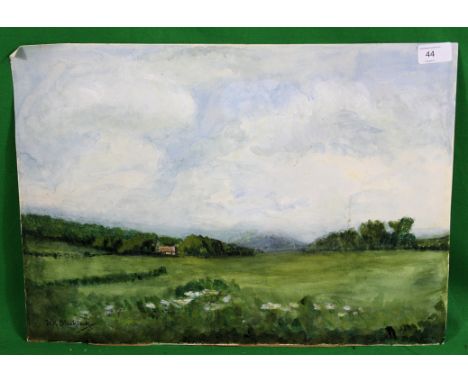 After W. K. BLACKLOCK. An unframed watercolour painting on board depicting a summer  view from a field in the countryside. Me