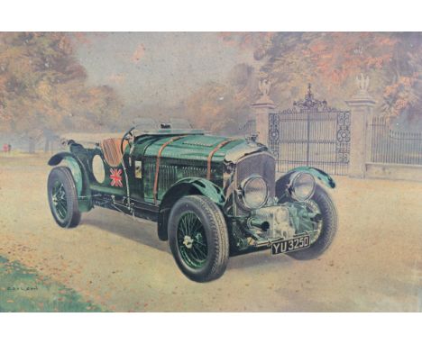 A 20th century vintage lithograph print depicting a old bugatti motor car by Coulson F. Measures:48cms x 74cms.