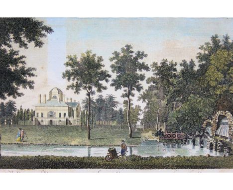 A vintage lithograph print entitled  '' The duke of Devonshire seat at Chiswick as seen from the garden ''. No marked or sign