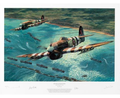 MILITARIA - ANTHONY SAUNDERS (BRITISH, CONTEMPORARY)  'Return of the Hunters - Omaha Beach June 1944',   colour print, limite