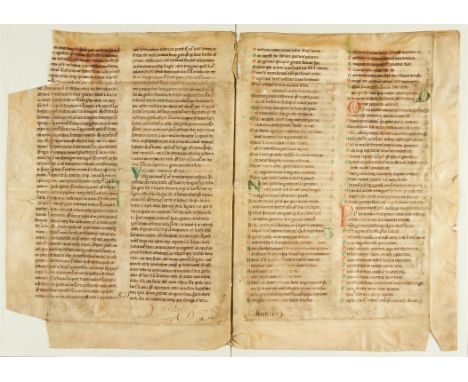 Ɵ Two leaves with Isidore of Seville, Etymologiarum sive originum, book 20, with readings on wine, and Pubilius Syrus, Senten