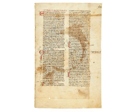 Leaf from a collection of Homilies on St. Peter and the Ascension by SS. Augustine and Jerome, in Latin, leaf from a monument