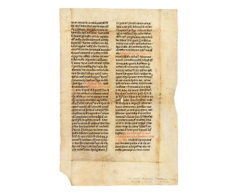Ɵ Leaf from Augustine, Enarrationes in Psalmos, for Psalm 41:6-8, in Latin, from large manuscript on parchment[England, mid-t