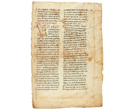 Ɵ Leaf from a vast Passional, with a large and finely decorated animal initial, manuscript in Latin, written in Beneventan mi