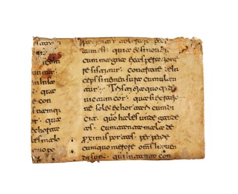 Ɵ Gregory the Great, Moralia in Job, in Latin, large cutting from a manuscript on parchment, surviving in situ on the binding