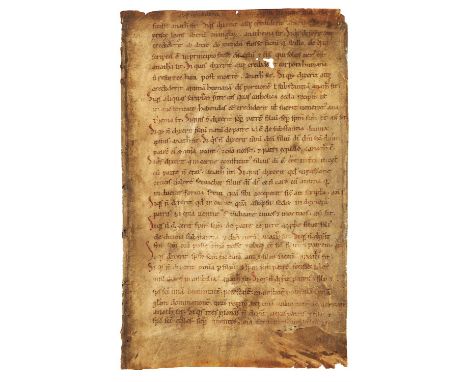 Ɵ Leaf from a Augustine, Sermones, 233:2-3 and 242:1, in Latin, decorated manuscript on parchment[Low Countries, second half 