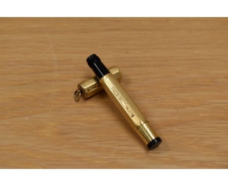 A Fendograph Safety pen with ring top cap in white metal having snail trail design and retractable warranted 14ct 1st quality