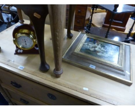 A MODERN OIL 'DUCKS IN THE SUNSHINE', signed E Parsons, print and a circular brass cased barometer marked Sewills (sd) (3)