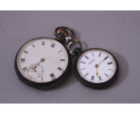 TWO EARLY 20TH CENTURY SILVER POCKET WATCHES, an English seven jewelled hand wound pocket watch, unsigned Dennison case, whit