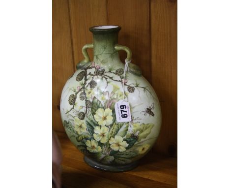 A PORCELAIN MOON FLASK, decorated with Bees and Flowers, signed Lee to base, height approximately 25.5cm