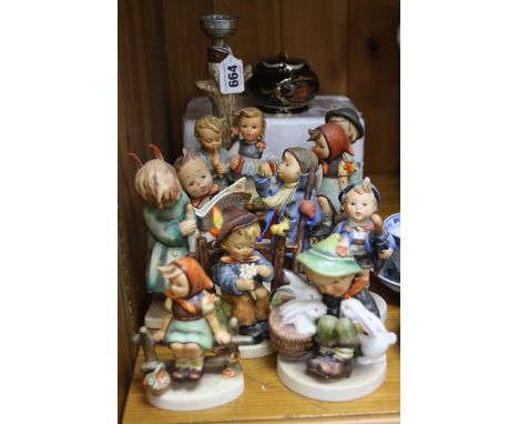 TEN VARIOUS HUMMEL/GOEBEL FIGURES, to include a lamp base 'Birthday Serenade' HUM231 (all damaged)