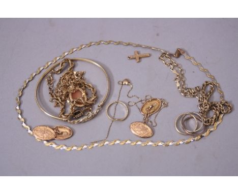 A MIXED LOT OF 9CT GOLD JEWELLERY, etc, to include bangle, cufflinks, cameo, chains, etc, approximate total weight 30.0 grams