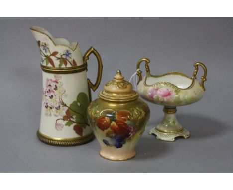 A ROYAL DOULTON TWIN HANDLED URN, decorated with roses, signed H. Allen, height approximately 12cm (restored), together with 