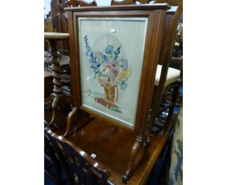 A FIRESCREEN, with inset needlework panel